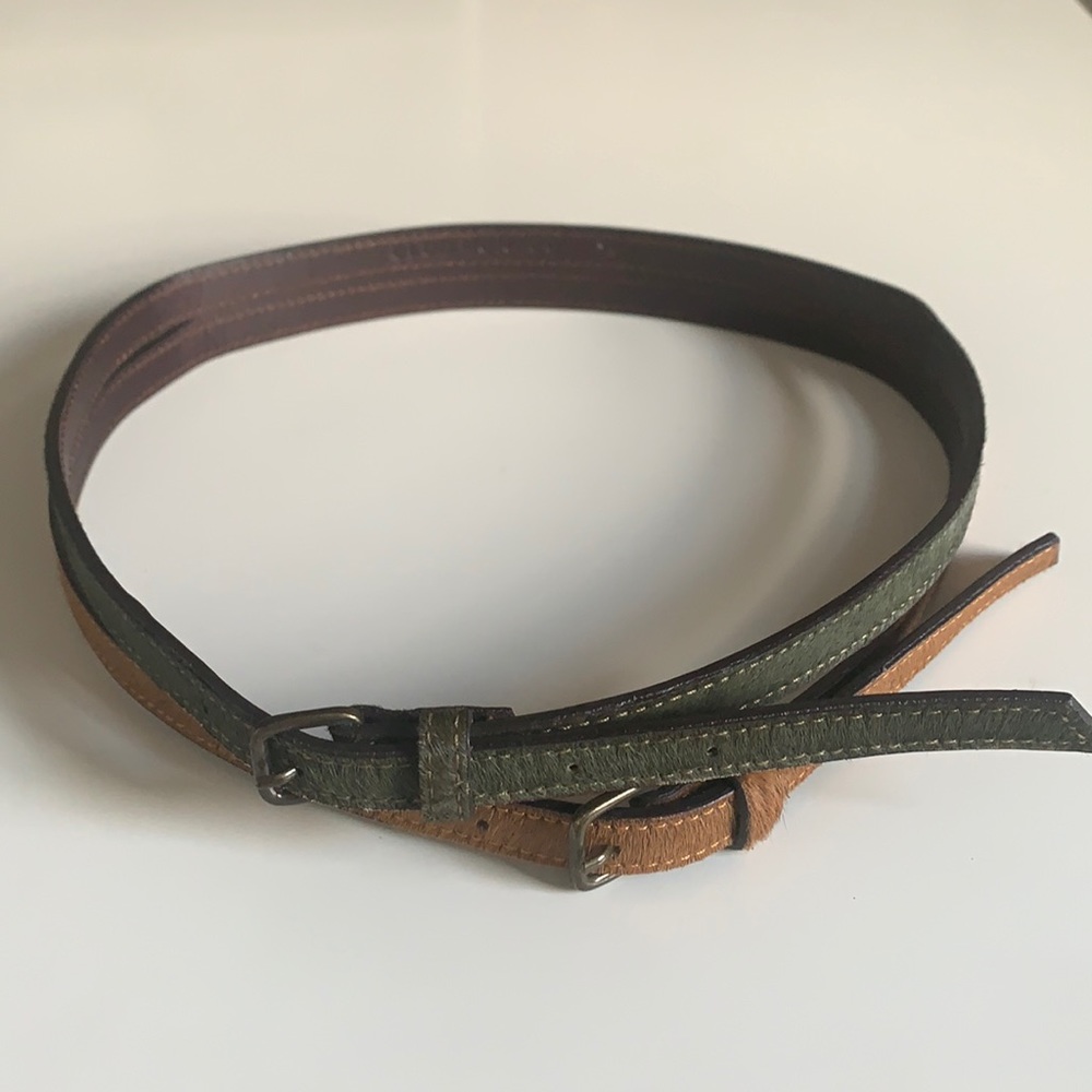 Club Monaco Olive/Mustard Calf Hair Waist Belt